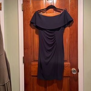 Xscape Elegant Off-Shoulder Navy Dress
